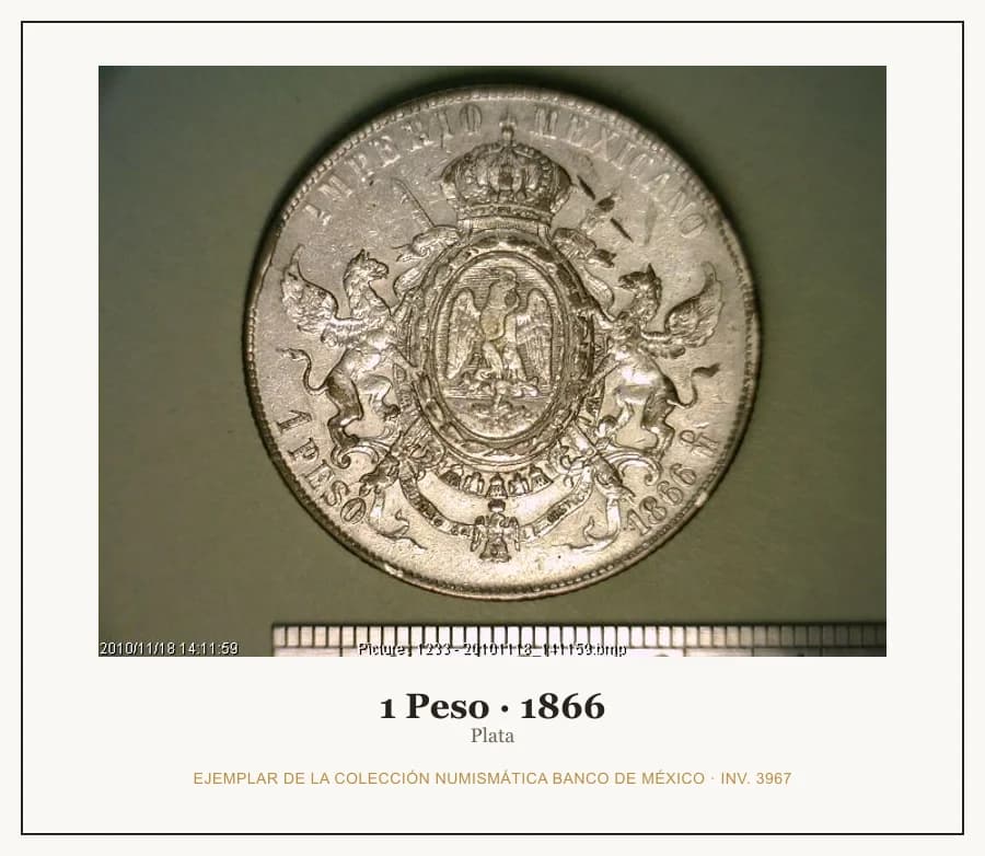 1 Peso · 1866 — Ejemplar de la Colección Numismática Banco de México, inv. 3967