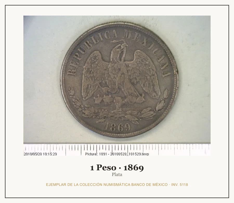 1 Peso · 1869 — Ejemplar de la Colección Numismática Banco de México, inv. 5118