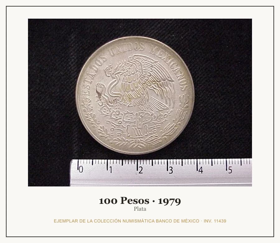 100 Pesos · 1979 — Ejemplar de la Colección Numismática Banco de México, inv. 11439