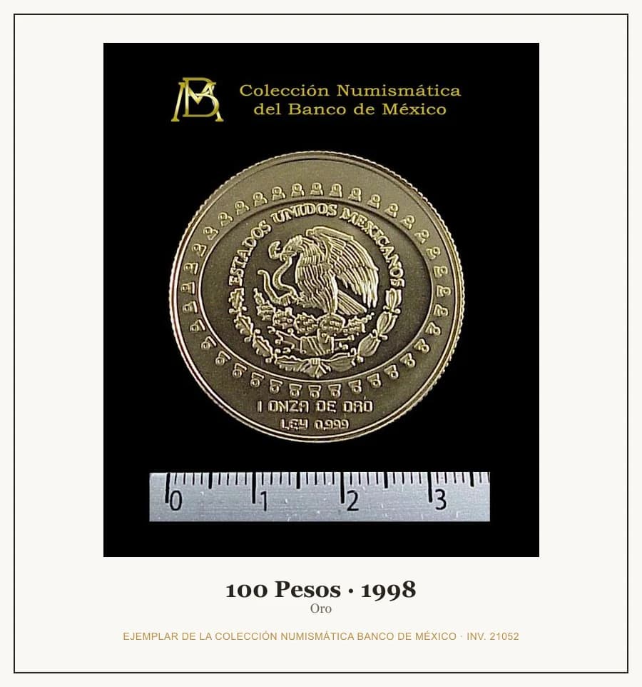 100 Pesos · 1998 — Ejemplar de la Colección Numismática Banco de México, inv. 21052