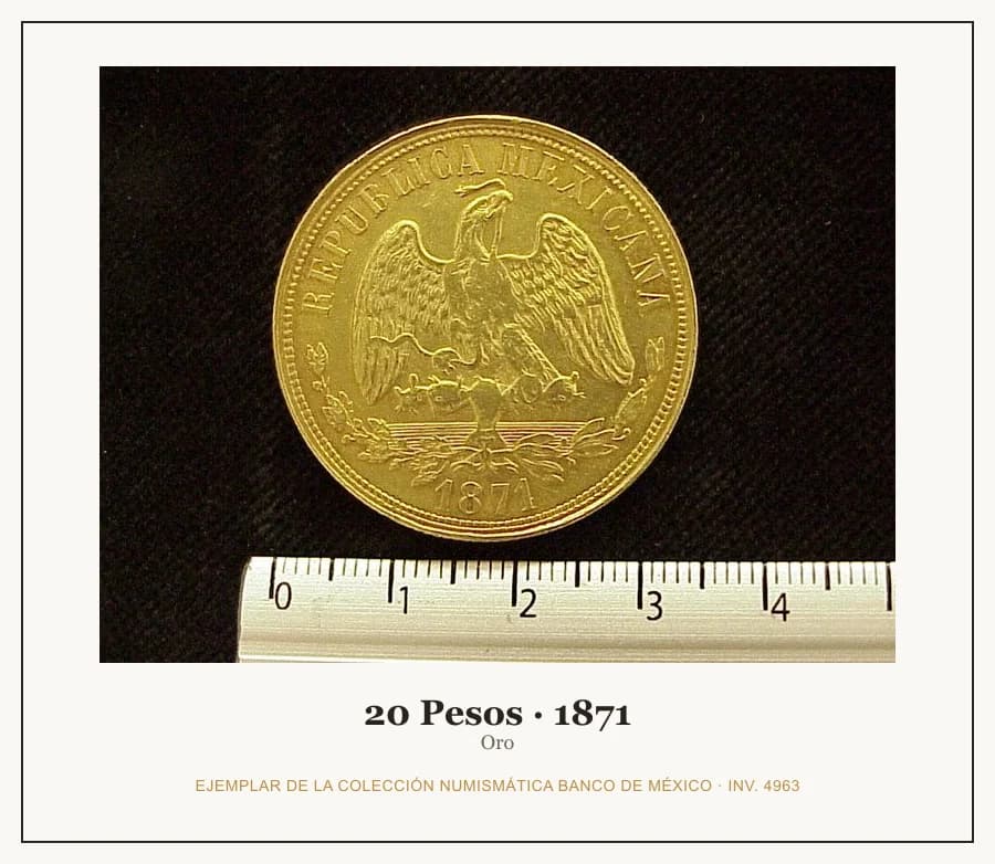 20 Pesos · 1871 — Ejemplar de la Colección Numismática Banco de México, inv. 4963