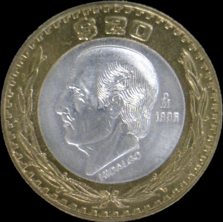 Reverso de moneda 20 Pesos 1996 (Prueba), bimetálica
