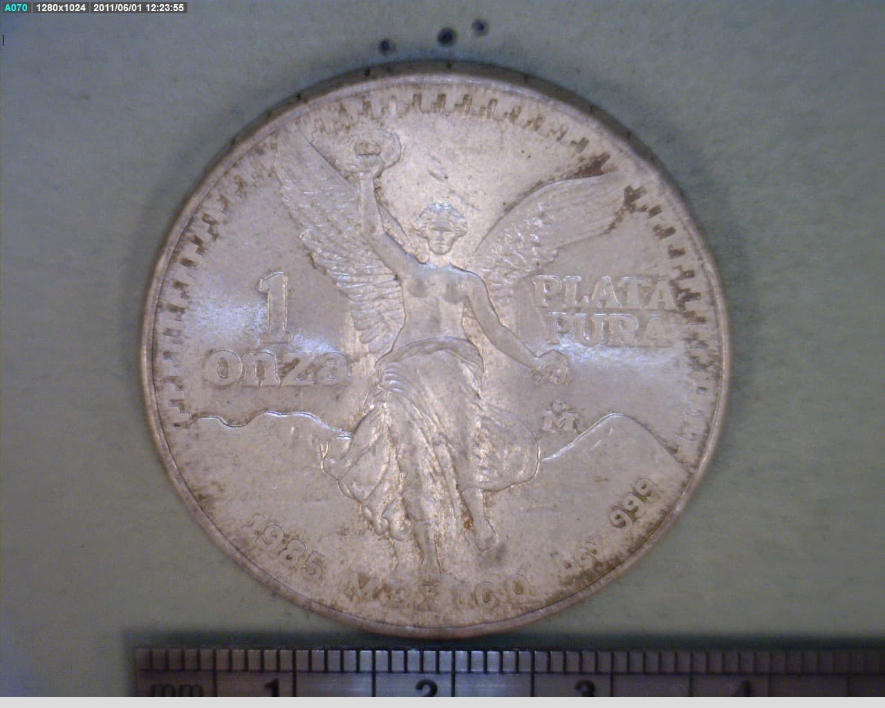 1/20 oz Libertad Plata 1985 · Inventario Banxico 16029 (reverso)