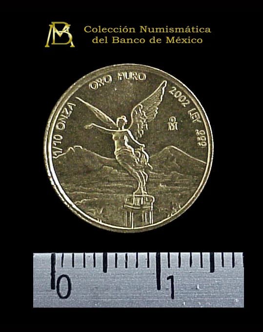 1/10 oz Libertad Oro 2002 · Inventario Banxico 21043 (reverso)
