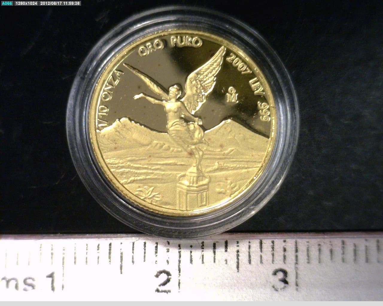 1/10 oz Libertad Oro 2007 (Espejo) · Inventario Banxico 21841 (reverso)