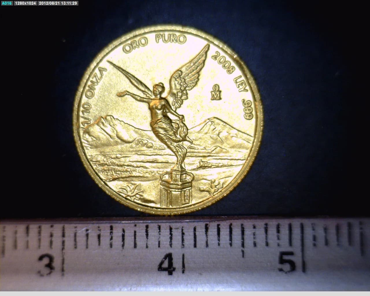 1/10 oz Libertad Oro 2008 · Inventario Banxico 22159 (reverso)