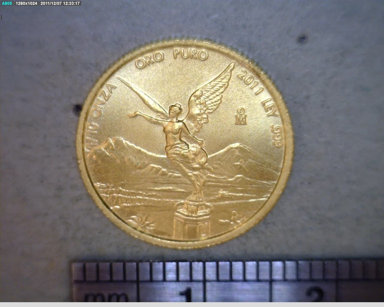 1/10 oz Libertad Oro 2011 · Inventario Banxico 22694 (reverso)