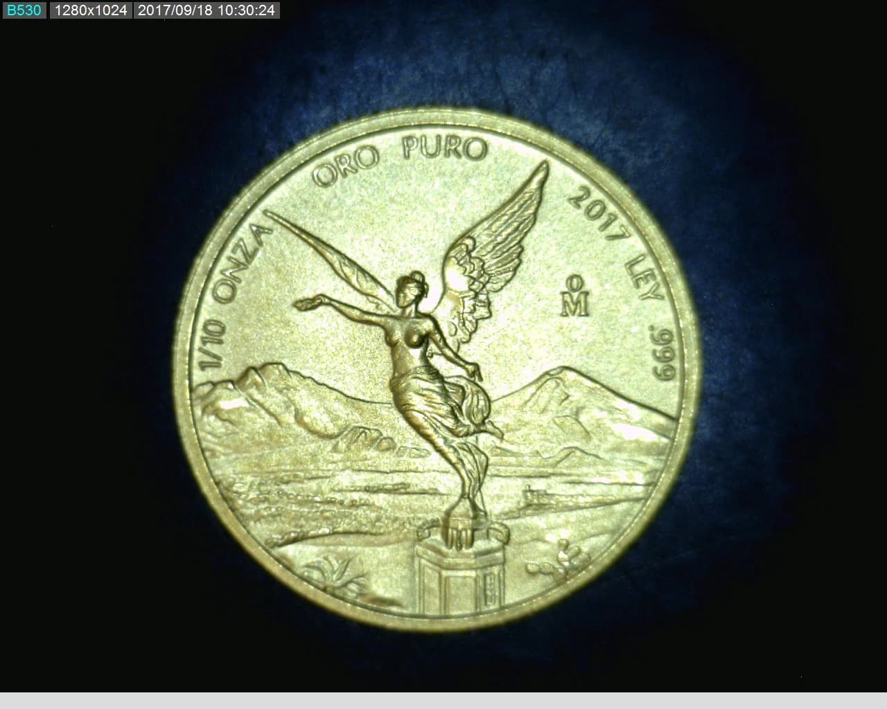 1/10 oz Libertad Oro 2017 · Inventario Banxico 23937 (reverso)