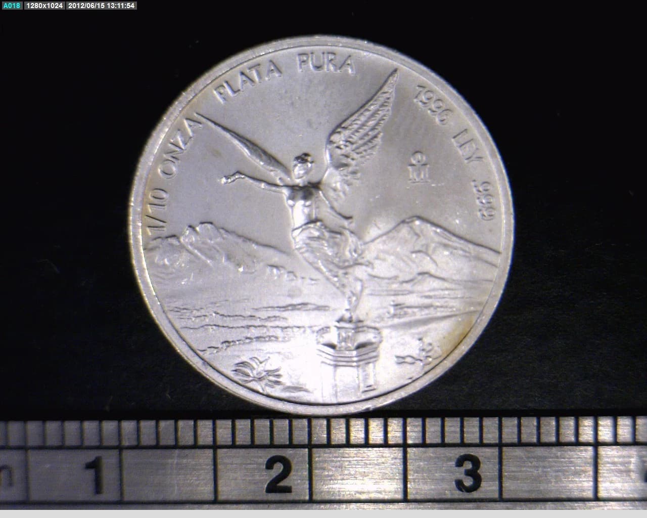 1/10 oz Libertad Plata 1996 · Inventario Banxico 19215 (reverso)