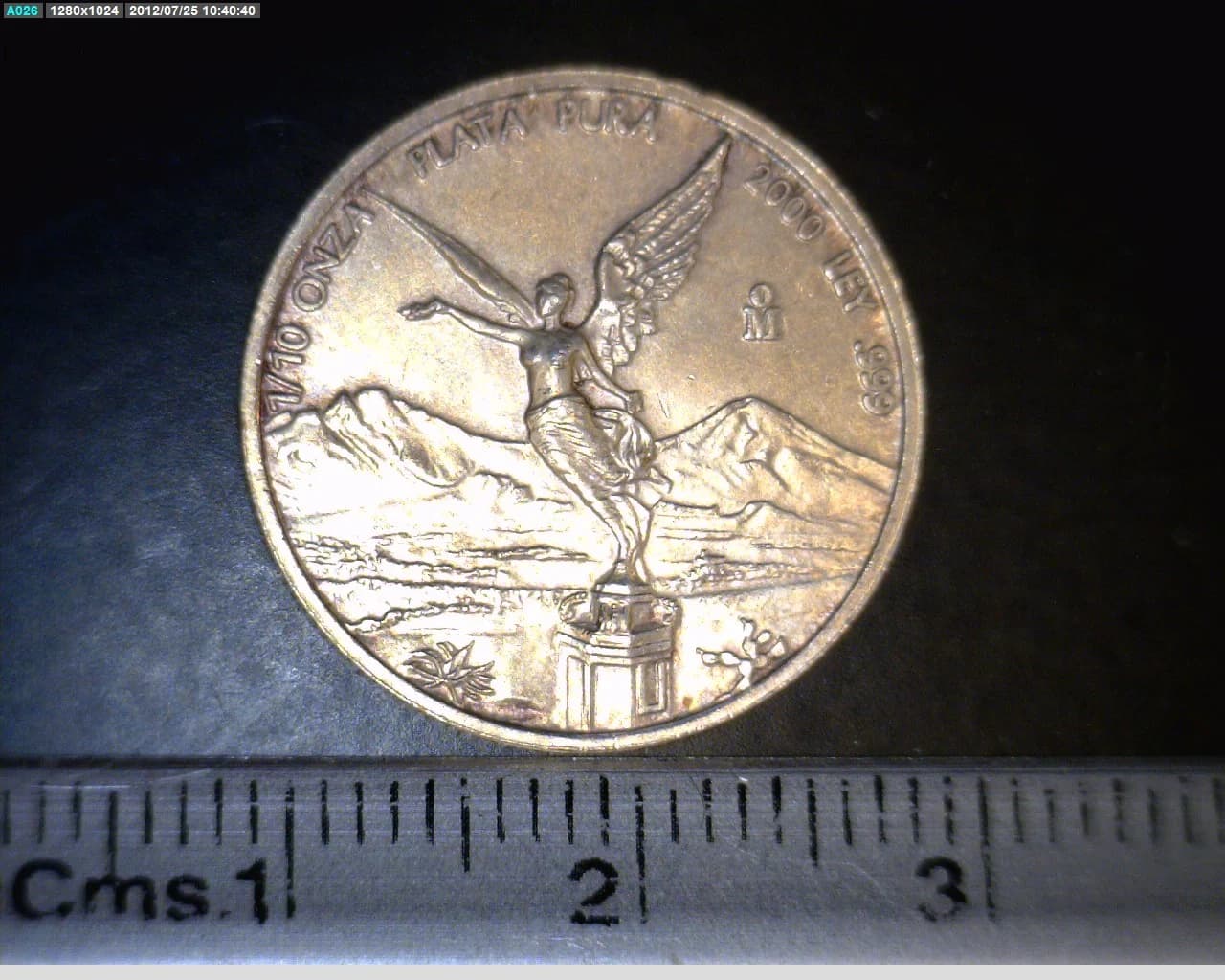 1/10 oz Libertad Plata 2000 · Inventario Banxico 20764 (reverso)