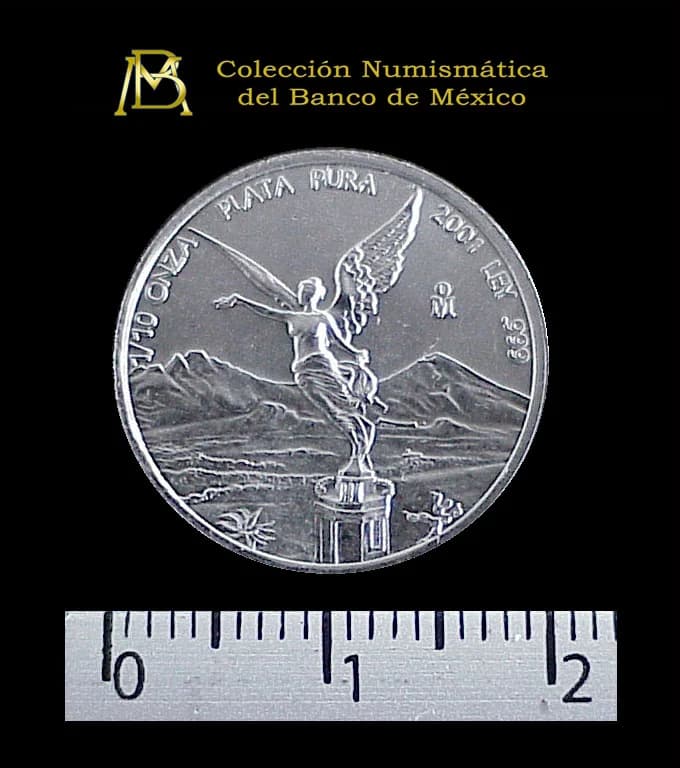 1/10 oz Libertad Plata 2001 · Inventario Banxico 20916 (reverso)