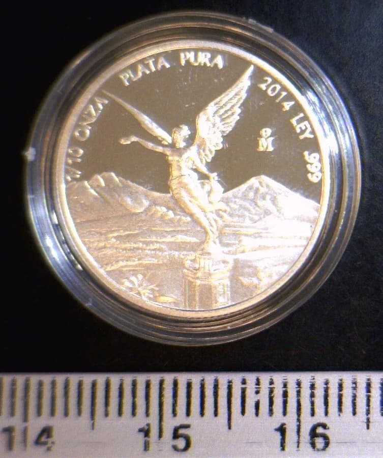 1/10 oz Libertad Plata 2014 · Inventario Banxico 23701 (reverso)