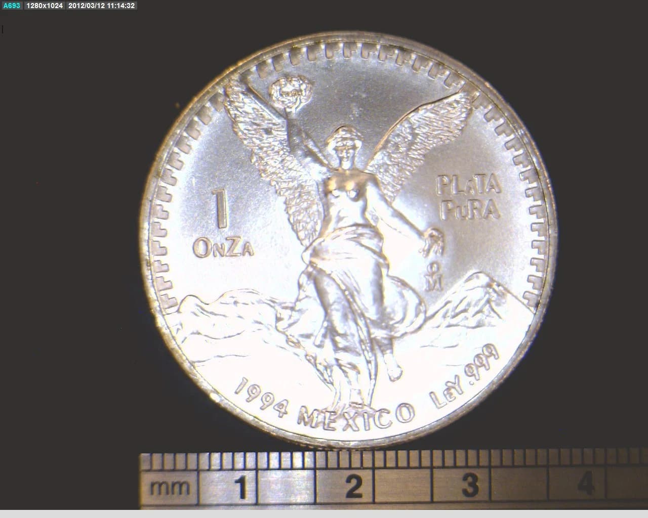 1/4 oz Libertad Plata 1994 · Inventario Banxico 17756 (reverso)
