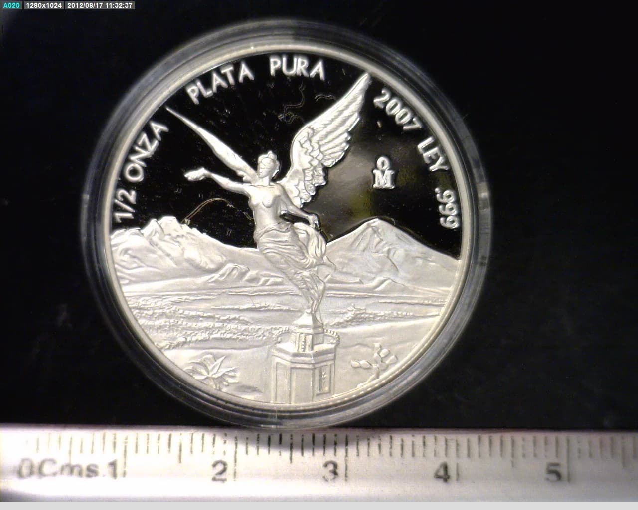 1/2 oz Libertad Plata 2007 (Espejo) · Inventario Banxico 21821 (reverso)