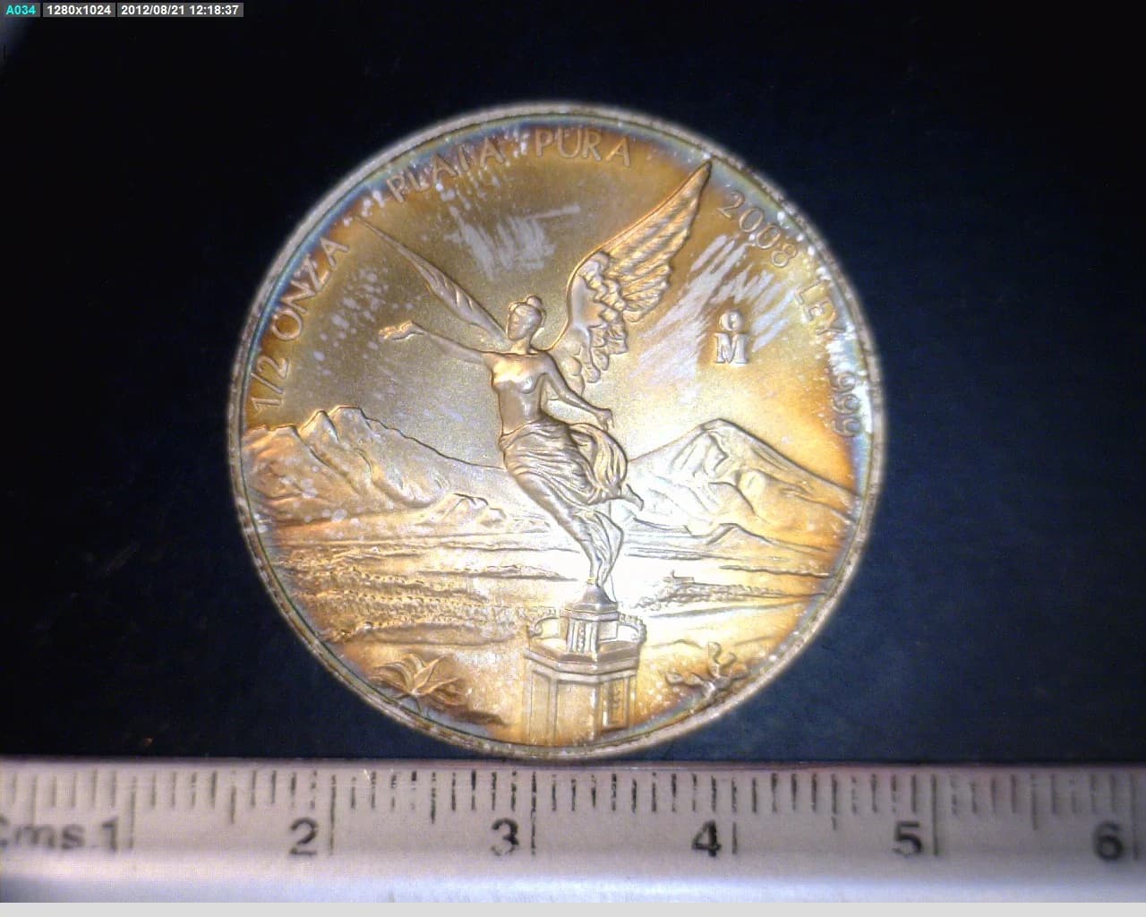 1/2 oz Libertad Plata 2008 · Inventario Banxico 22176 (reverso)