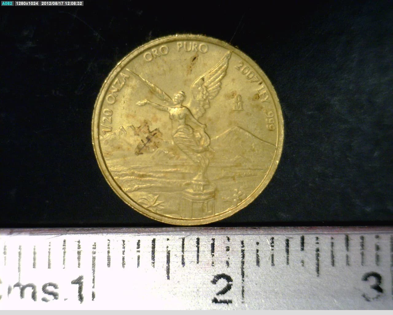 1/20 oz Libertad Oro 2007 · Inventario Banxico 21838 (reverso)