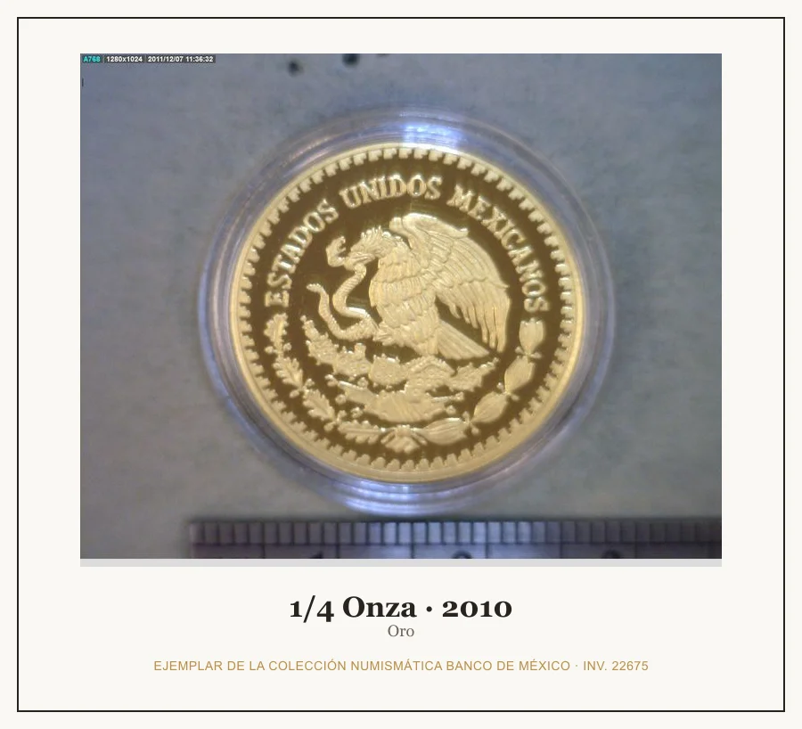 1/4 Onza · 2010 — Ejemplar de la Colección Numismática Banco de México, inv. 22675