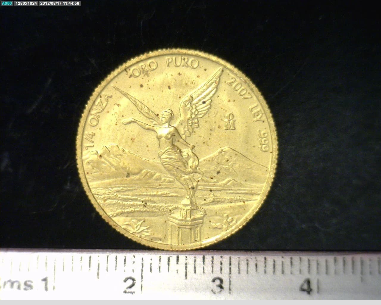 1/4 oz Libertad Oro 2007 · Inventario Banxico 21842 (reverso)