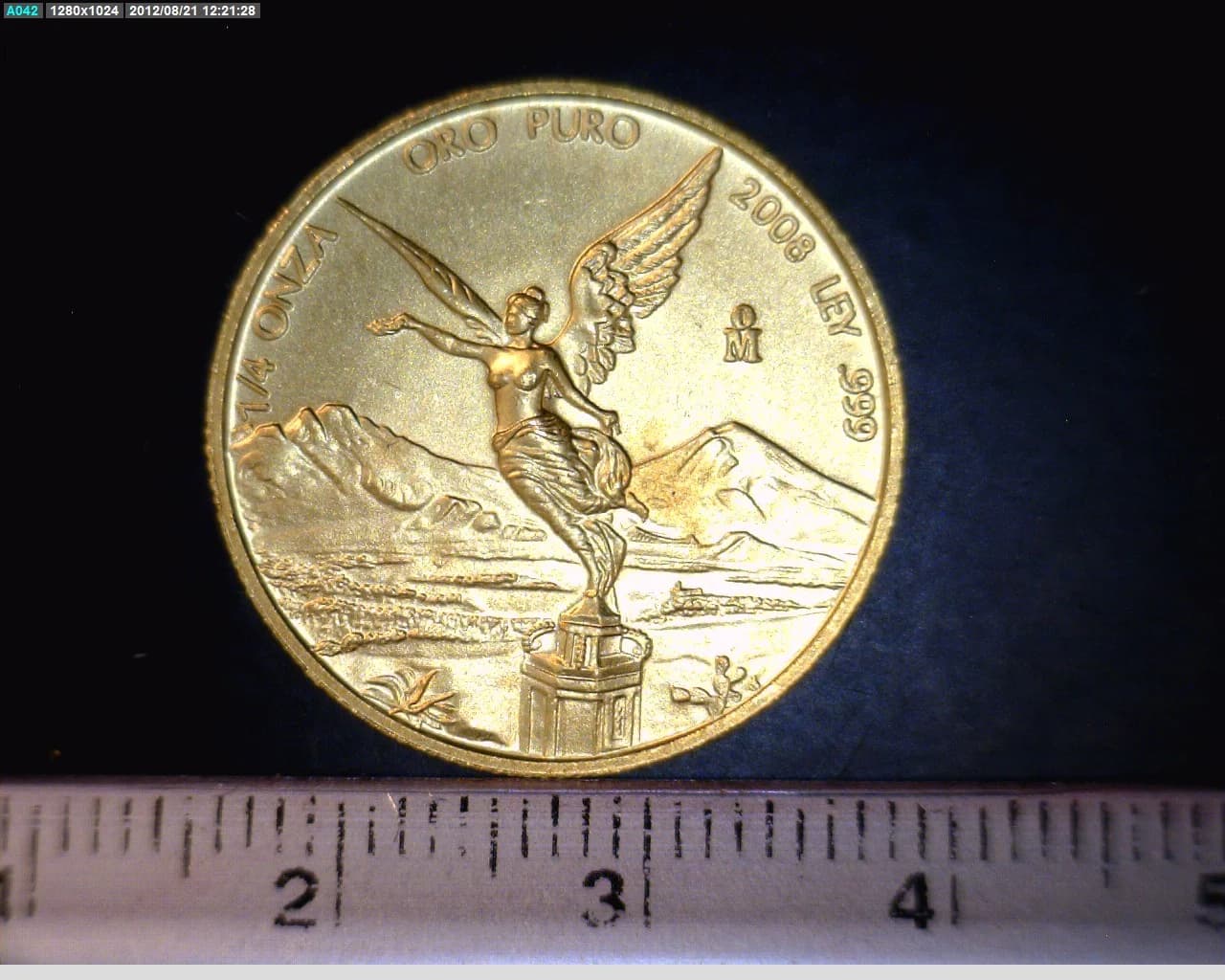 1/4 oz Libertad Oro 2008 · Inventario Banxico 22160 (reverso)