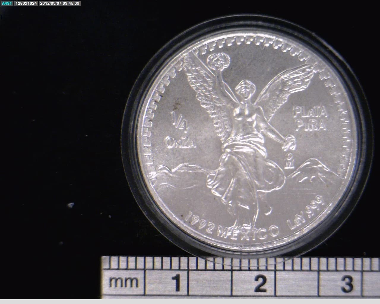 1/4 oz Libertad Plata 1992 · Inventario Banxico 17703 (reverso)