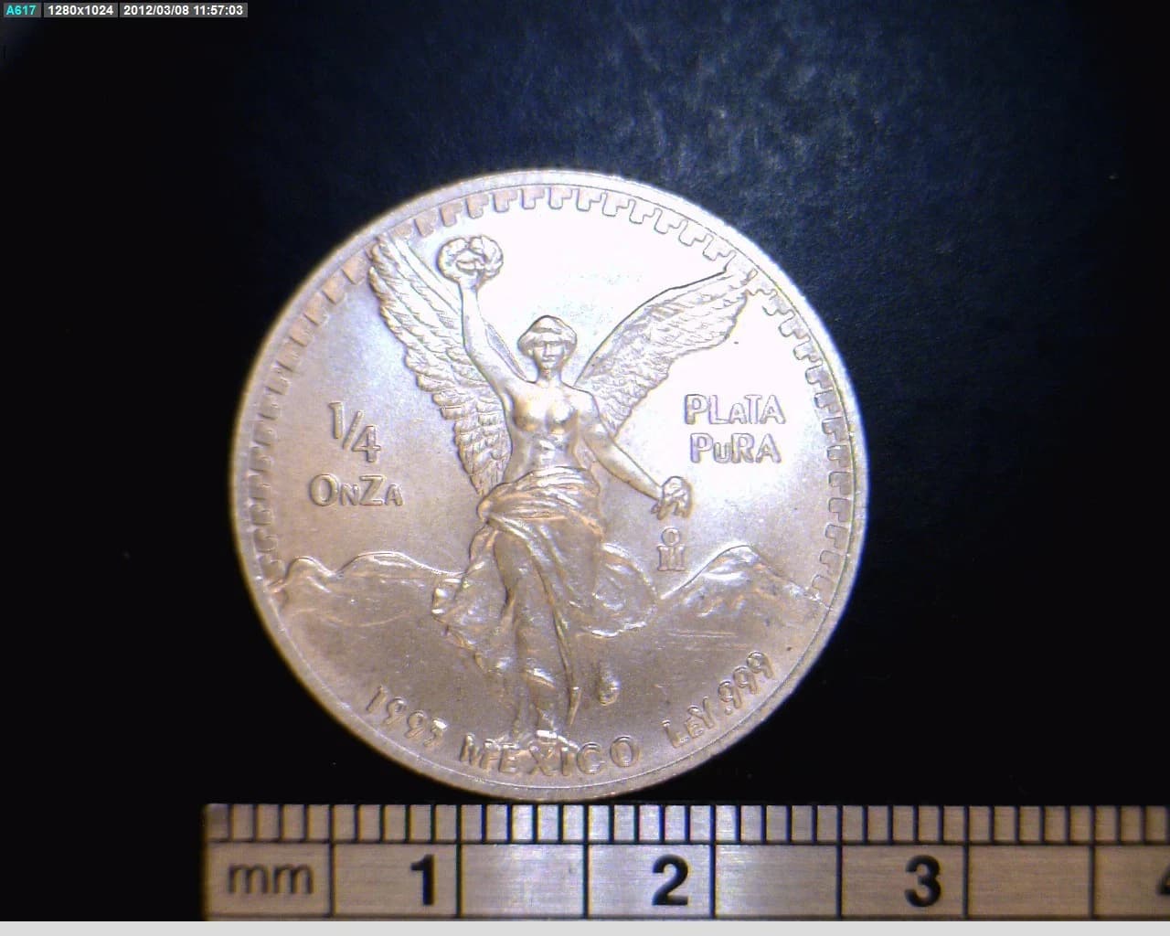 1/4 oz Libertad Plata 1993 · Inventario Banxico 17728 (reverso)