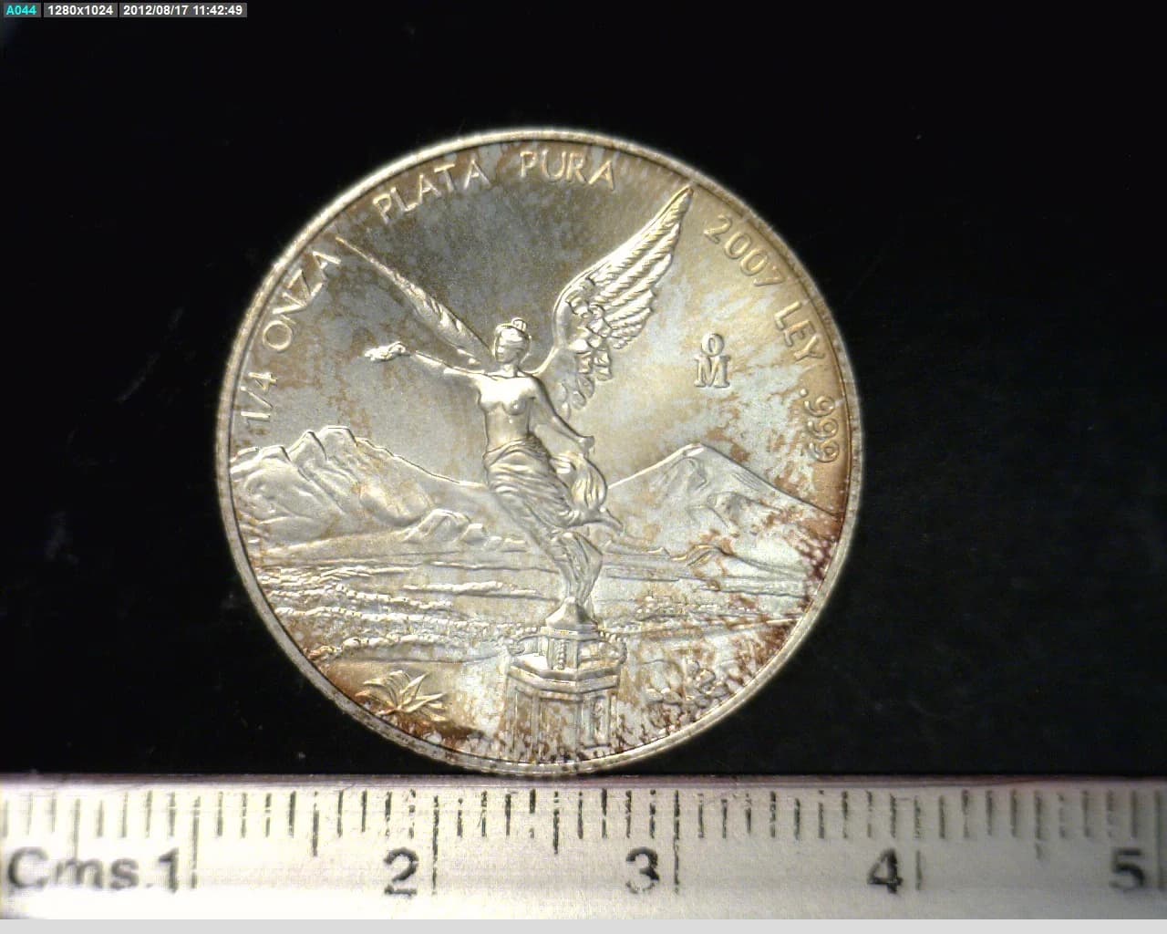 1/4 oz Libertad Plata 2007 · Inventario Banxico 21818 (reverso)