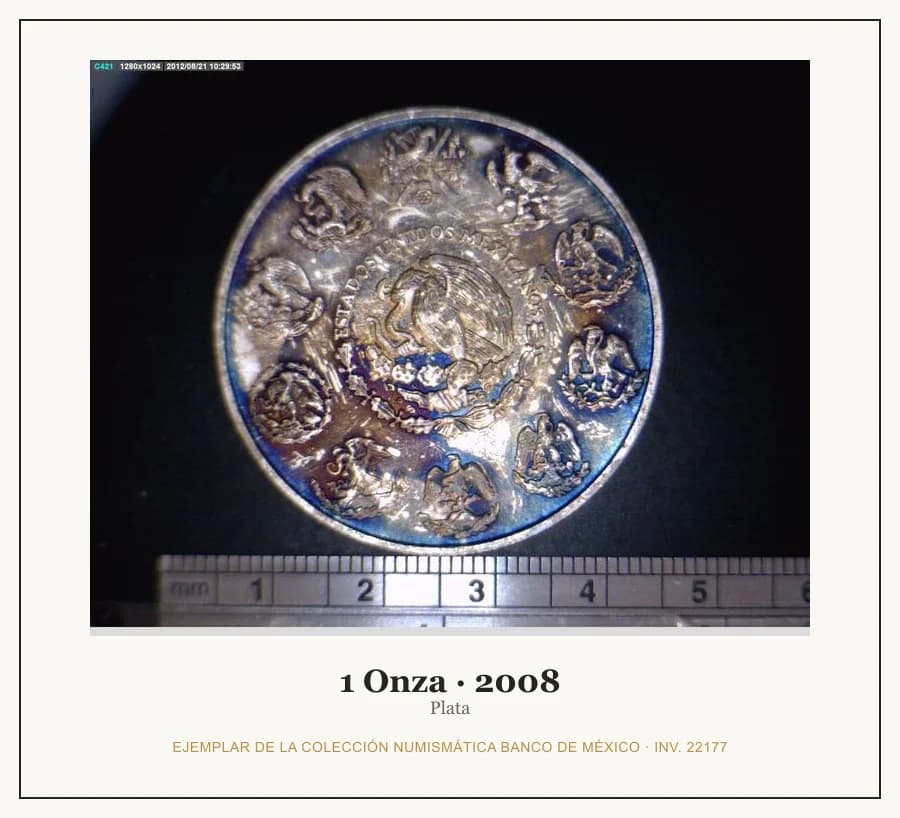 1 Onza · 2008 — Ejemplar de la Colección Numismática Banco de México, inv. 22177