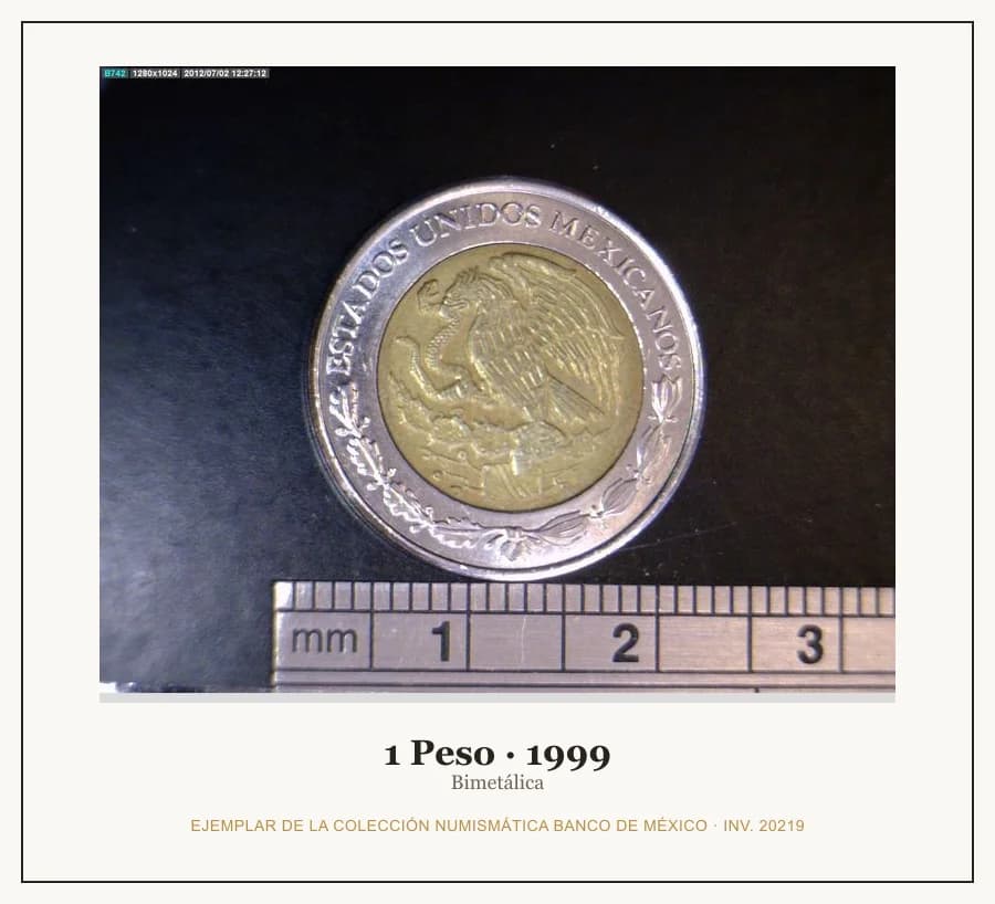 1 Peso · 1999 — Ejemplar de la Colección Numismática Banco de México, inv. 20219