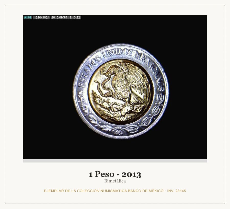1 Peso · 2013 — Ejemplar de la Colección Numismática Banco de México, inv. 23145
