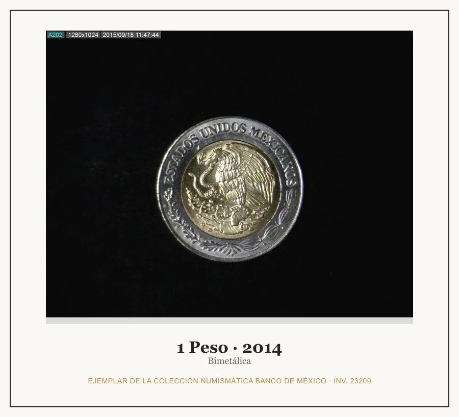 1 Peso · 2014 — Ejemplar de la Colección Numismática Banco de México, inv. 23209
