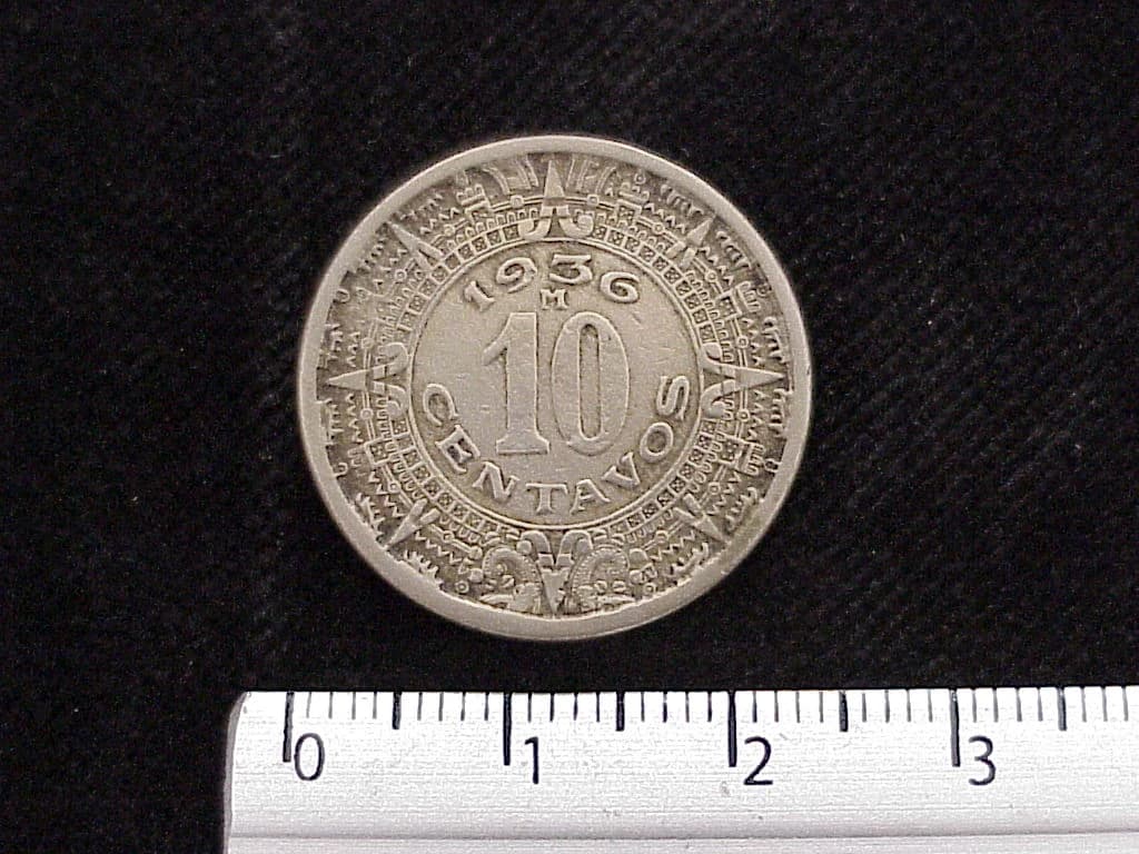 10 Cuproníquel 1936 . Inventario Banxico 12217 (reverso)