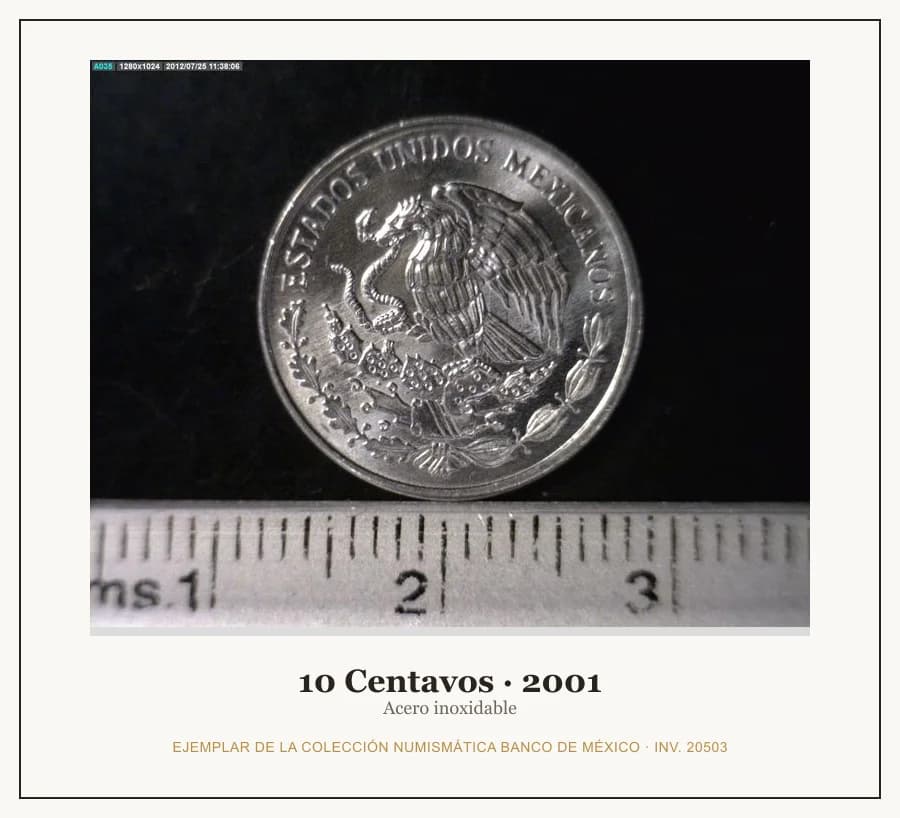 10 Centavos · 2001 — Ejemplar de la Colección Numismática Banco de México, inv. 20503