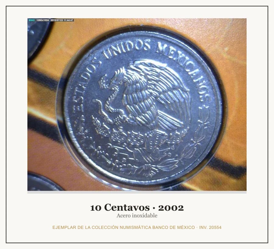 10 Centavos · 2002 — Ejemplar de la Colección Numismática Banco de México, inv. 20554