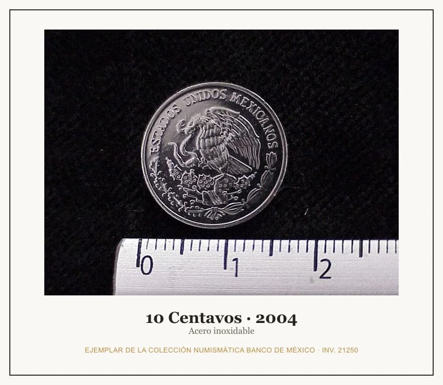 10 Centavos · 2004 — Ejemplar de la Colección Numismática Banco de México, inv. 21250
