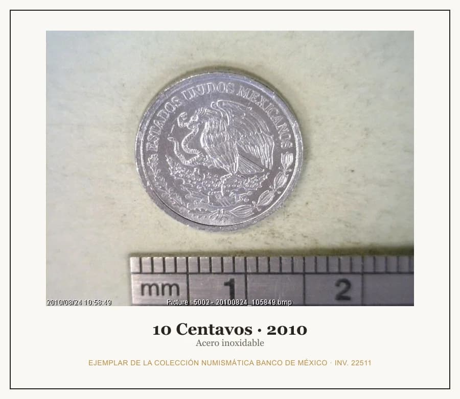 10 Centavos · 2010 — Ejemplar de la Colección Numismática Banco de México, inv. 22511