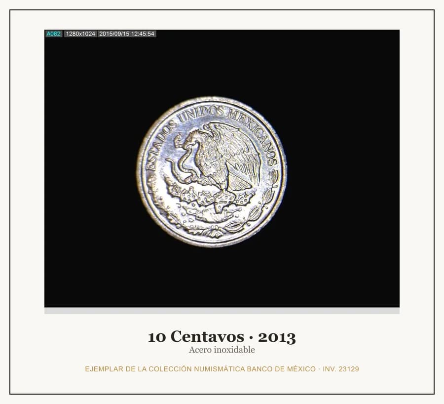 10 Centavos · 2013 — Ejemplar de la Colección Numismática Banco de México, inv. 23129