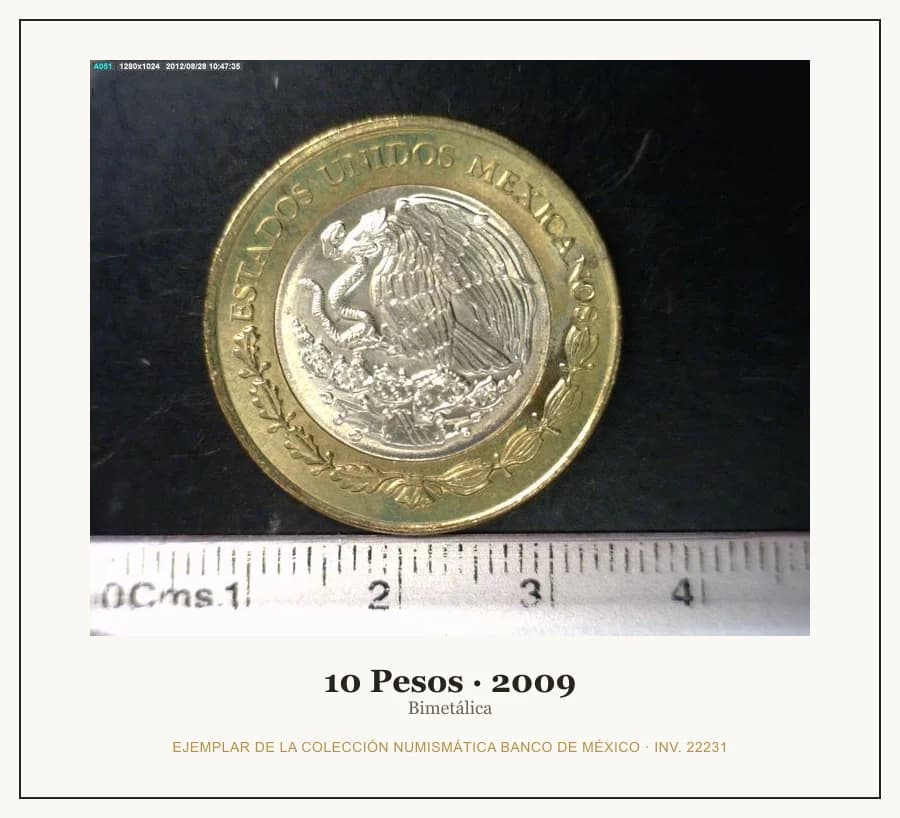 10 Pesos · 2009 — Ejemplar de la Colección Numismática Banco de México, inv. 22231