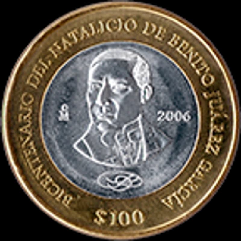 Moneda 100 pesos bicentenario del natalicio del Benemérito de las Américas, Don Benito Juárez García — reverso