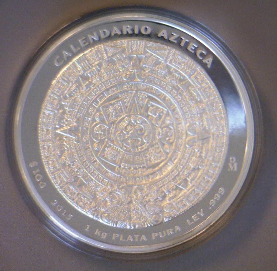 100 Pesos Calendario Azteca, 1 Kilo, Mate-brillo 2015 · Reverso