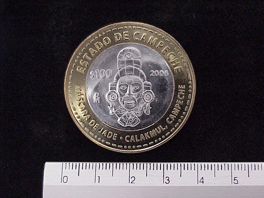 100 Pesos Unión de los Estados Campeche segunda etapa cultural 2006 · Inventario Banxico 21635 (reverso)
