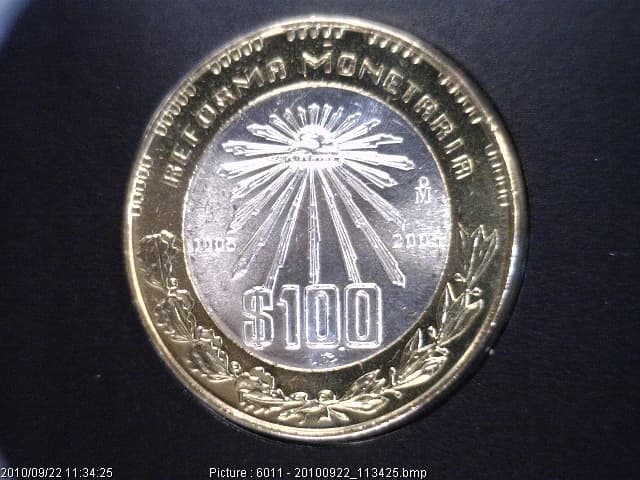 100 Pesos Centenario de la Reforma Monetaria 2005 · Reverso
