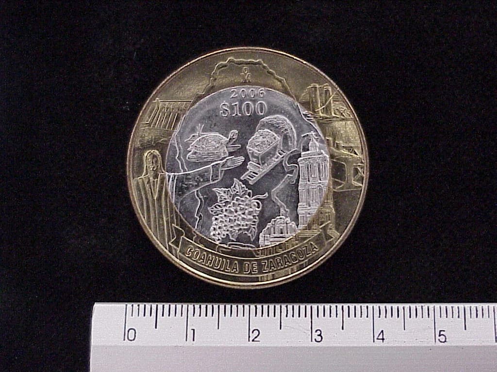 100 Pesos Unión de los Estados Coahuila segunda etapa cultural 2006 · Inventario Banxico 21620 (reverso)