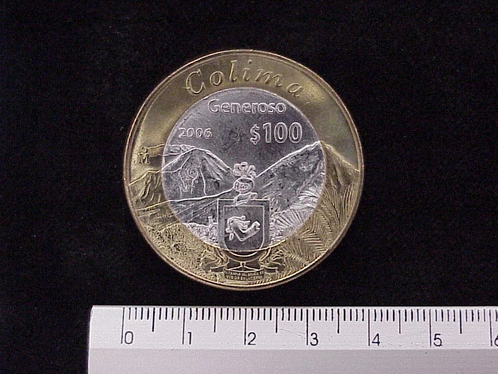 100 Pesos Unión de los Estados Colima segunda etapa cultural 2006 · Inventario Banxico 21615 (reverso)