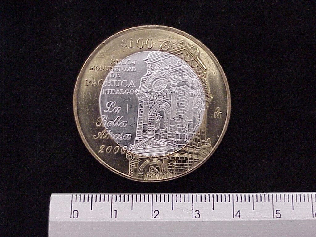 100 Pesos Unión de los Estados Hidalgo segunda etapa cultural 2006 · Inventario Banxico 21590 (reverso)