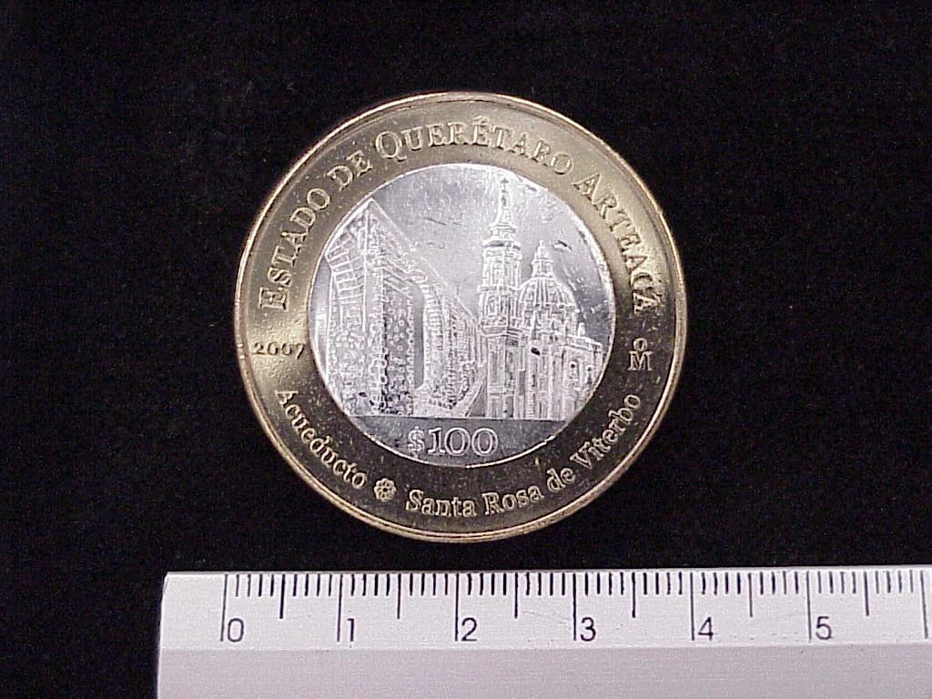 100 Pesos Unión de los Estados Querétaro segunda etapa cultural 2007 · Inventario Banxico 21546 (reverso)