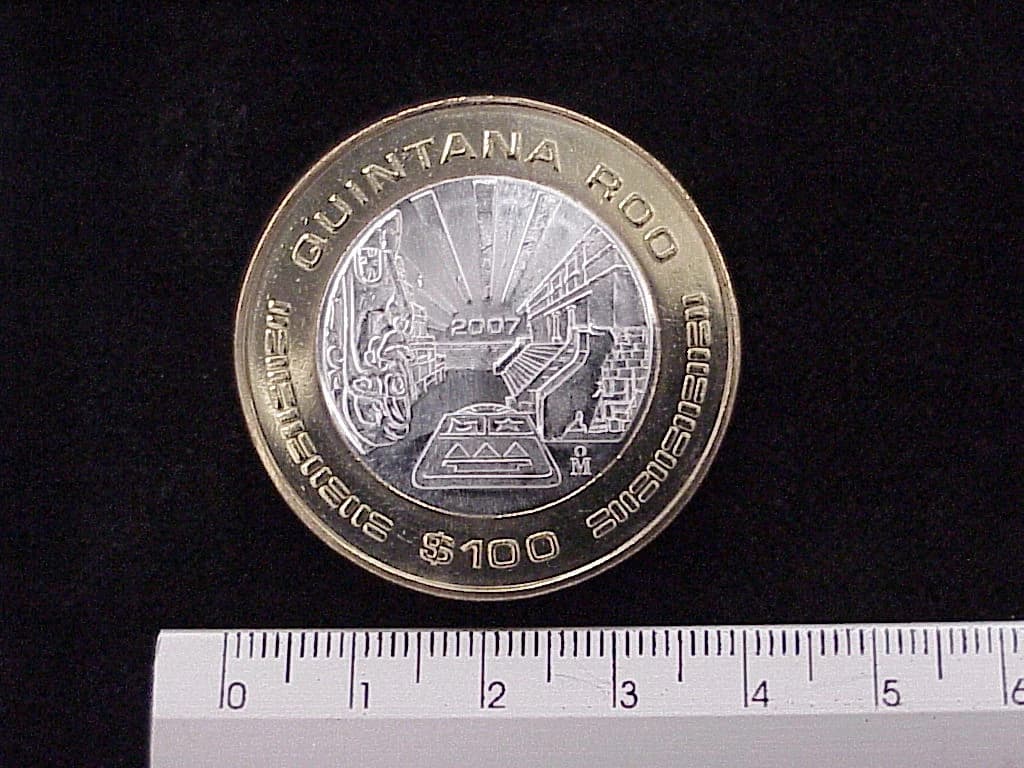 100 Pesos Unión de los Estados Quintana Roo segunda etapa cultural 2007 · Inventario Banxico 21541 (reverso)