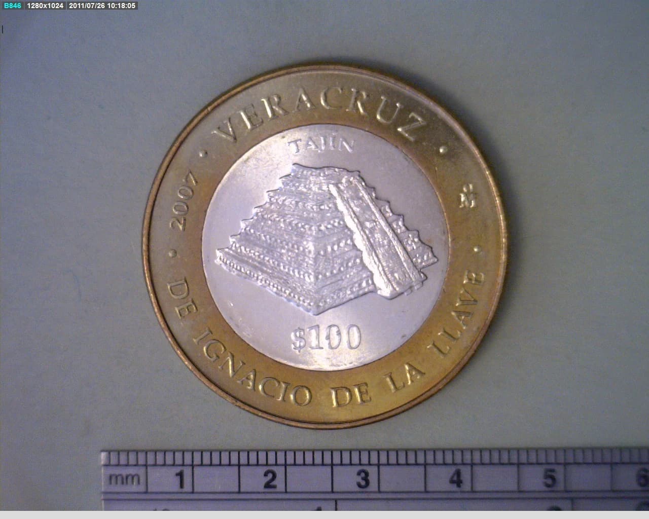 100 Pesos Unión de los Estados Veracruz segunda etapa cultural 2007 · Inventario Banxico 16782 (reverso)