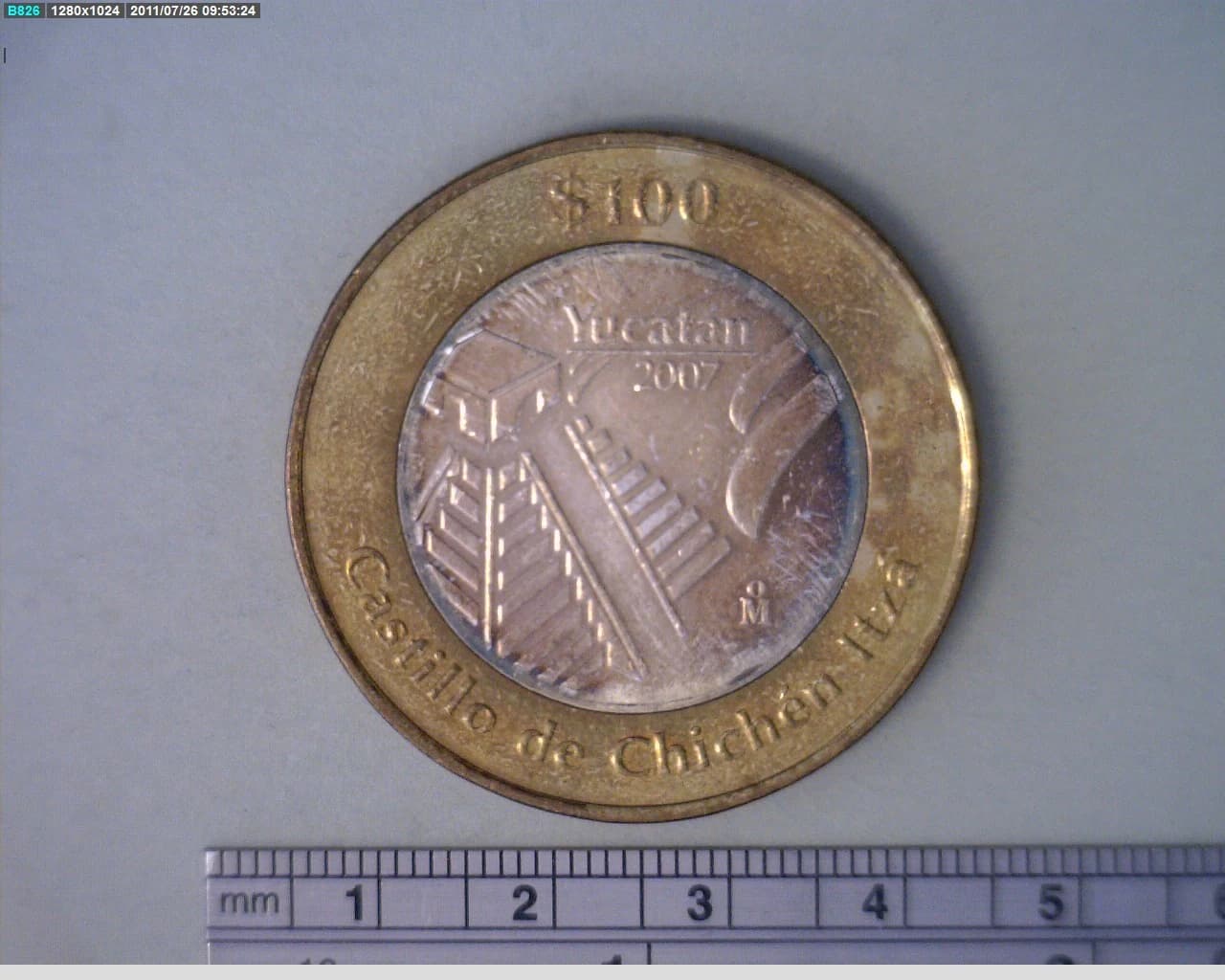 100 Pesos Unión de los Estados Yucatán segunda etapa cultural 2007 · Inventario Banxico 16772 (reverso)