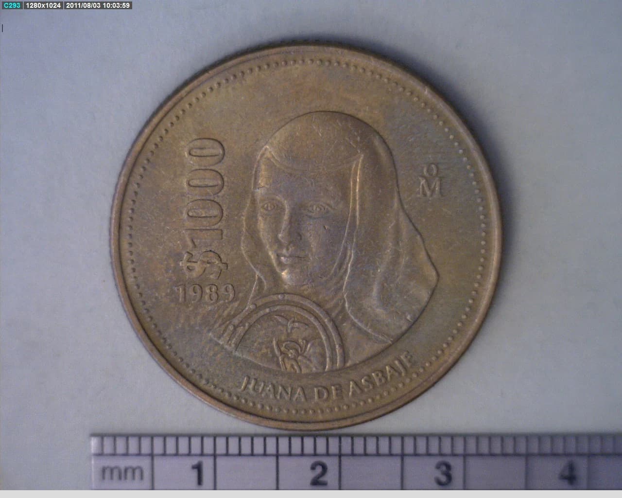 1000 Pesos Sor Juana Inés de la Cruz Bronce Aluminio 1989 (reverso)