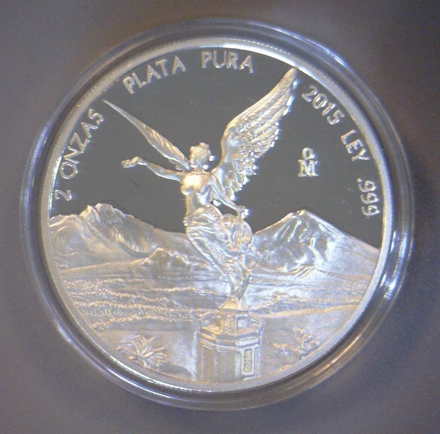 2 oz Libertad Plata 2015 · Inventario Banxico 23705 (reverso)